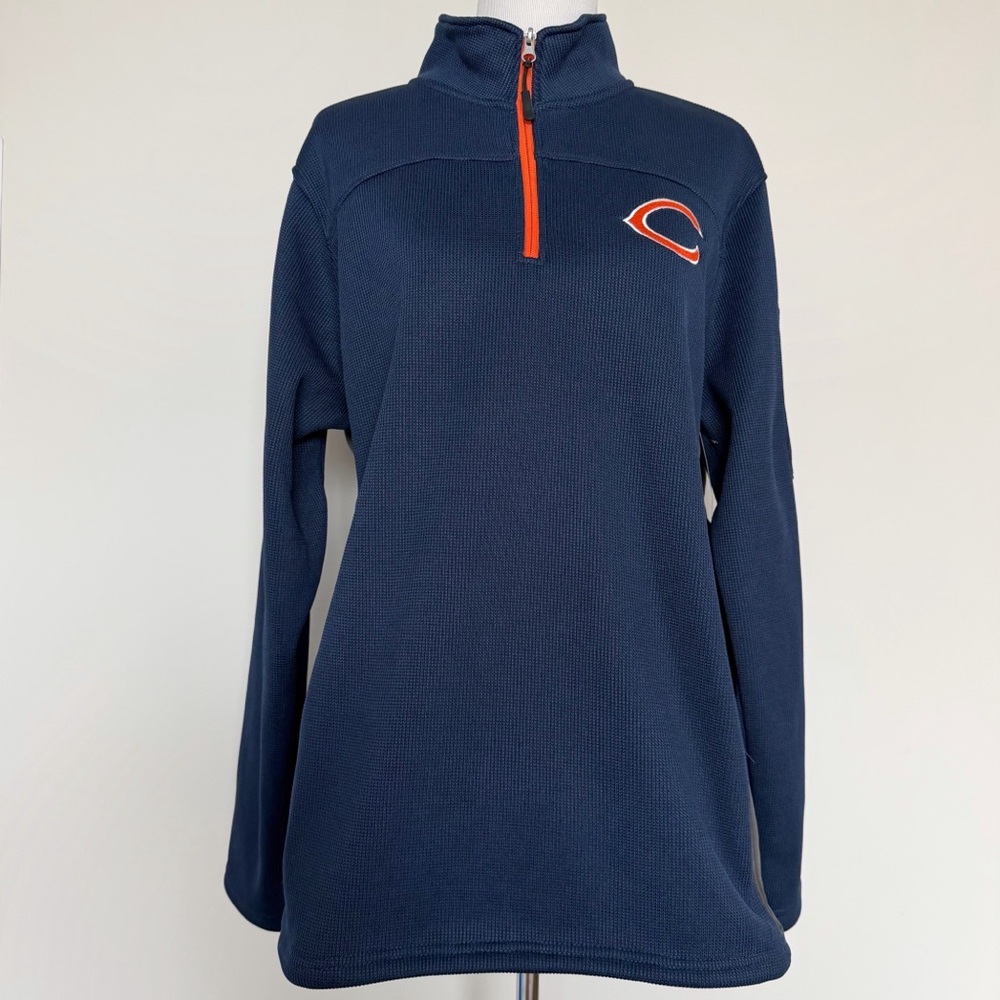 Chicago Bears Quarter Zip Sweater Mens Size Large NFL Fan Gear Navy Blue Orange